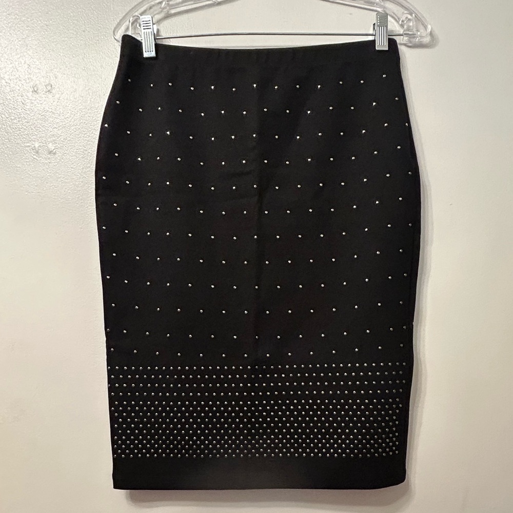Carmen Marc Valvo Black Pencil Skirt with Silver Accents